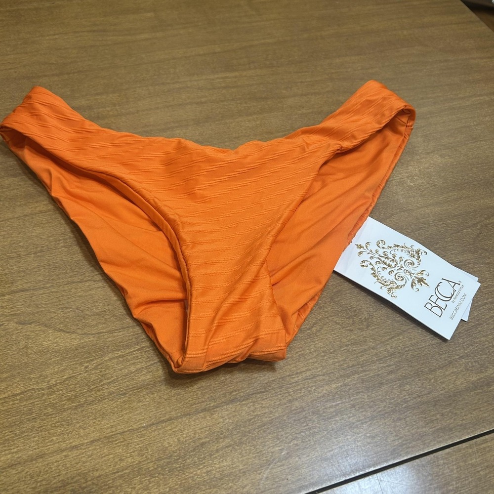 BECCA Bikini Swim Bottom Womens XS Orange Ruched Lined Stretch Quick-Dry